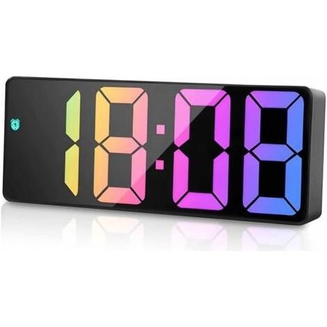 Horloge Murale Numérique Réveil Numérique Avec Température, Éclairage RGB 3 Alarmes, Grand Affichage LED Noir 12/24H USB-C (1/5)