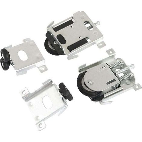 pair 2 rulli per porte scorrevoli, rulli per porte di armadi, guide per guide di armadi, guide con ammortizzatore, nylon, argento