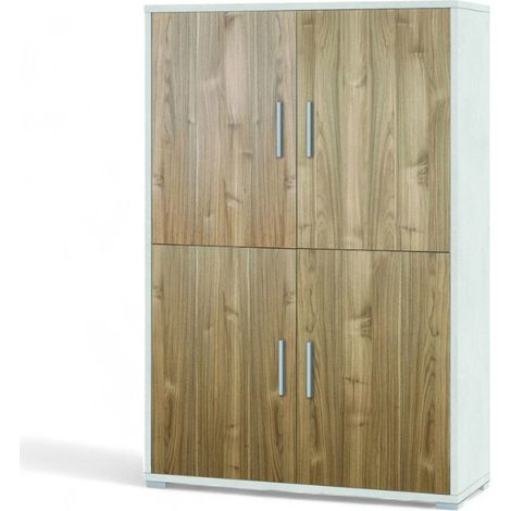 Mobile soggiorno 4 ante ossido bianco noce stelvio credenza moderna legno MDF 108x41x161 cm marrone