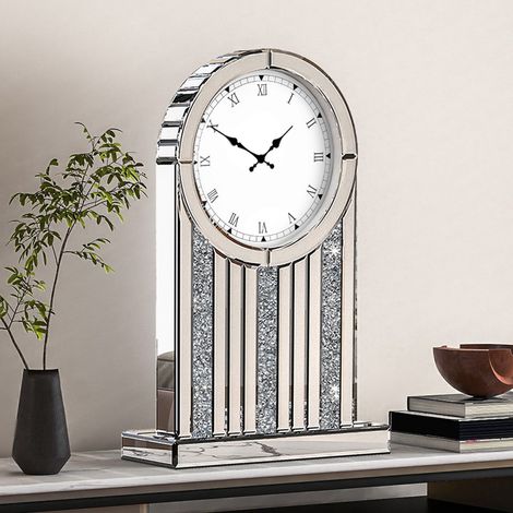 37x55cm Table Clock Modern Mirrored Glass Accent Clock (1/5)