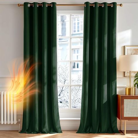 Rideau Occultant Velours 140x244cm - Double Couche - Vert Sapin - 1 Panneau (1/5)
