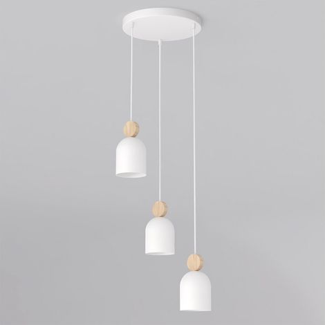 Lampada a sospensione MESI in acciaio bianco opaco e legno
