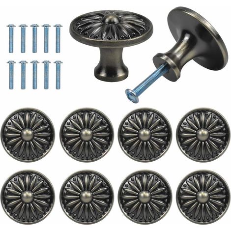 10 boutons tiroir bronze 35 mm ronds vintage pour meubles (1/4)