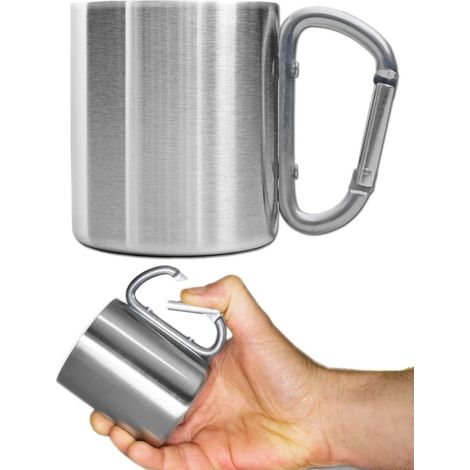 Mug d'extérieur - 300 ml - Tasse en acier inoxydable - Mug de camping - Fermeture à vis - Idéal pour la randonnée en montagne, la marche, le trekking et le travail - Argenté (1/5)