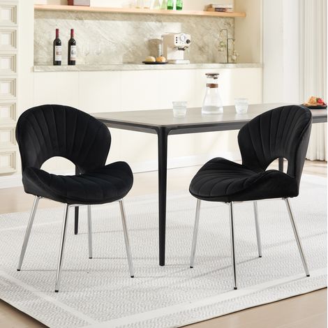 Chaise de salle à manger 53x49x82,5 cm en tissu noir, lot de 2, moderne pour salon FloraGrace (1/5)