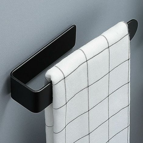 Porte-Serviettes Mural Noir 20cm, Anneau Ouvert Style Européen, Auto-Adhésif Sans Perçage, Acier Inoxydable SUS 304, pour Salle de Bain (1/5)