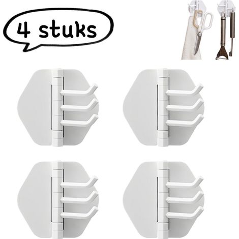 Lot de 4 crochets d'angle adhésifs sans perçage pour salle de bain et cuisine avec rangement pour clés et lunettes couleur blanche (1/5)