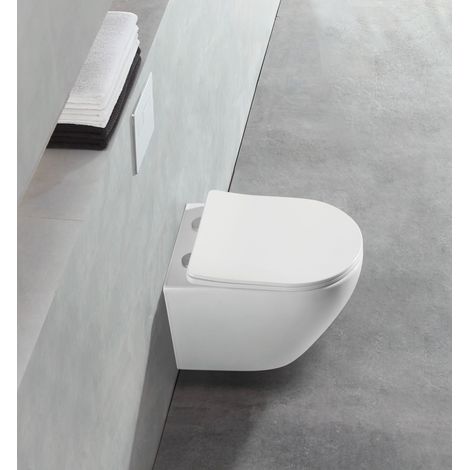 Raumspar-Wand-WC (spülrandlos) inkl. Soft-Close Sitz WHR-6051 (1/4)
