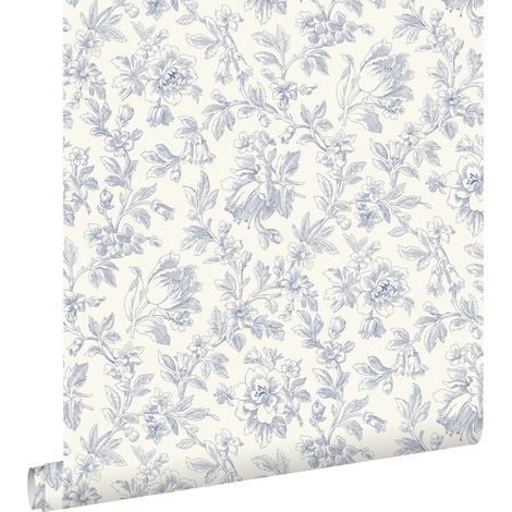 papier peint fleurs élégantes bleu  - ESTAhome