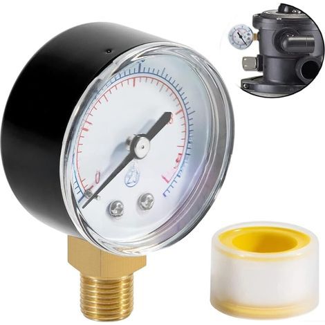 ECX270861 Bottom Mount Pressure Gauge for Pool Filters 0 to 60 PSI with 1/4 NPT Fitting and Dual Unit Graduation