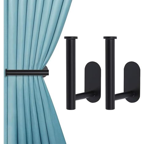 Abrazaderas para cortinas en forma de L (4 piezas, sin taladros), color negro, con instrucciones, para decorar cortinas y colgar objetos. (1/5)
