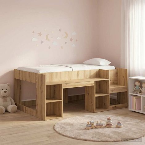 Cama Infantil con Almacenamiento Roble Artesanal 80 x 160 cm