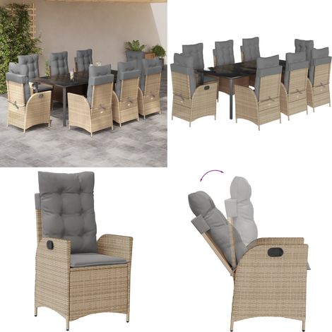 9-tlg. Garten-Essgruppe mit Kissen Beige Poly Rattan - Gartentisch - Gartenmöbel (1/5)