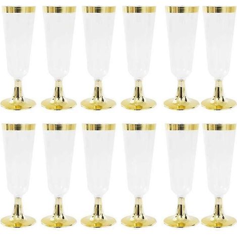 Champagnerflöte für Hochzeiten, Einwegbecher aus Kunststoff - Gold --