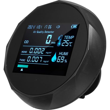 Moniteur de qualité de l’air multifonction 6 en 1 2CO16TB, détecteur portable de formaldéhyde, testeur professionnel pour intérieur, analyseur CO, TVOC, HCHO, humidité, température, avec date et heure