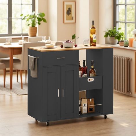 Küchenwagen - Rollinsel - 102x46x92 cm - 2 Türen - 1 Schublade - Schwarz