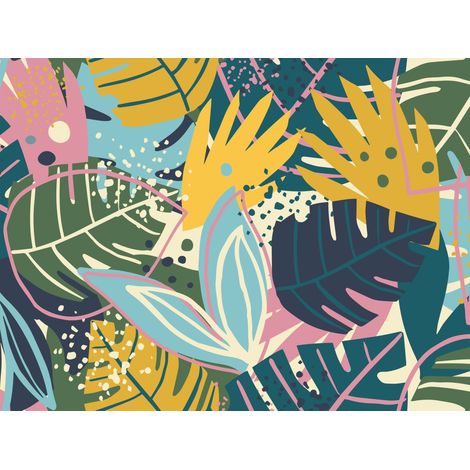 papier peint panoramique feuilles bleu, vert et jaune - Sanders & Sanders (1/3)
