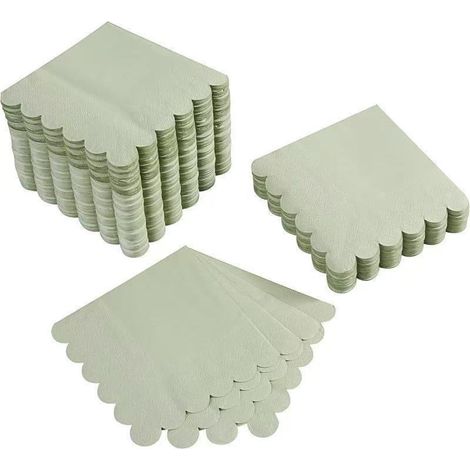 120 Papierservietten, gewellter Rand, salbeigrün, dick, saugfähig, für Hochzeiten, Geburtstage, Picknicks (1/5)