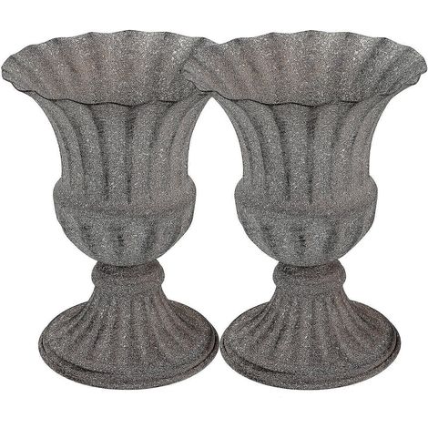 Lot de 2 pots de fleurs décoratifs en fer forgé, style urne funéraire, vase commémoratif raffiné