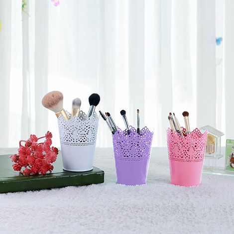 Organizador De Maquillaje - Soporte Para Brochas De Maquillaje Y Utensilios - Metal Galvanizado - 9 5 Cm X 12 8 Cm - 3 Unidades (1/5)