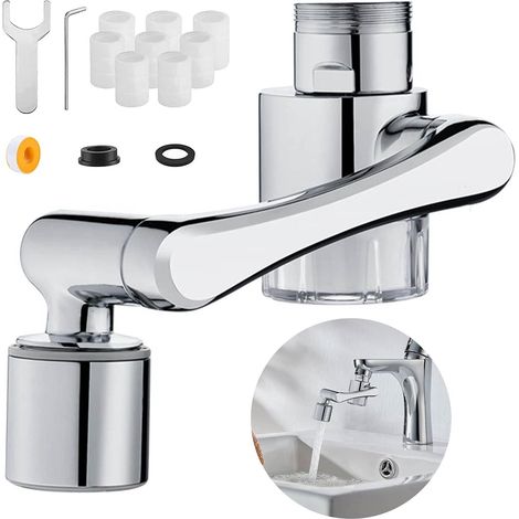 Embout de Robinet Rotatif à 1080 ° avec Fonction de Filtre Rallonge de Robinet Multifonction Deux Modes de Sortie d'eau Régulateur de Jet pour Cuisine et Salle de Bain, 8 Élément Filtrant