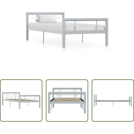vidaXL Metallbettgestell 100x200 cm - Bettgestell Grau und Weiß Metall 100 × 200 cm (1/5)