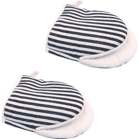 1 par de mini manoplas de algodón/lino aptas para microondas, resistentes al calor, con agarre antideslizante tipo pico de pato – Negras