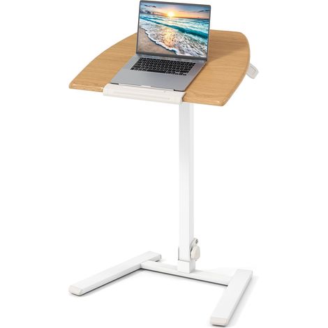COSTWAY Tavolino da Letto e Divano, Tavolino Pieghevole e Regolabile in Altezza con Ruote e Piano Inclinabile a 90°, Mobile Multifunzionale e Portatile per Lavorare e Mangiare da Casa e Ufficio (1/5)