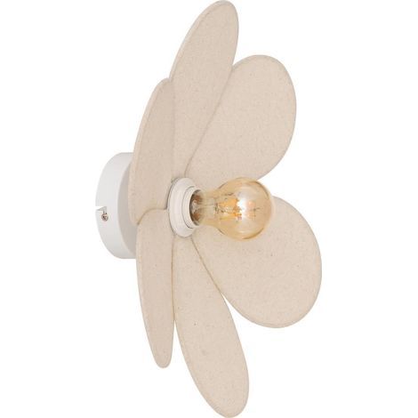 Atmosphera – Applique murale chambre en lin beige 40cm – Abat-jour en forme de fleur – Base en acier – Douille E27 (1/4)