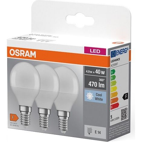 Osram LED Base Classic P40 Bombilla LED E14 5.5W 470lm 4000K Blanco Frío Opaco - Paquete de 3
