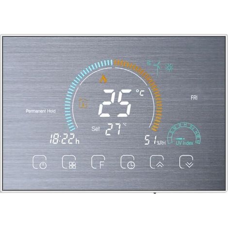 Termostato Wi-Fi per caldaie a gas, controllo vocale tramite app, display LCD retroilluminato, programmabile, compatibile con Alexa e Google Home, BHT-8000-GC (argento) (1/5)