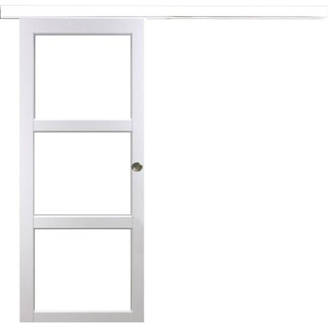 Porta Scorrevole Kenya Vetro Bianco Trasparente H204 x L83 + Binario in alluminio bianco e 2 gusci