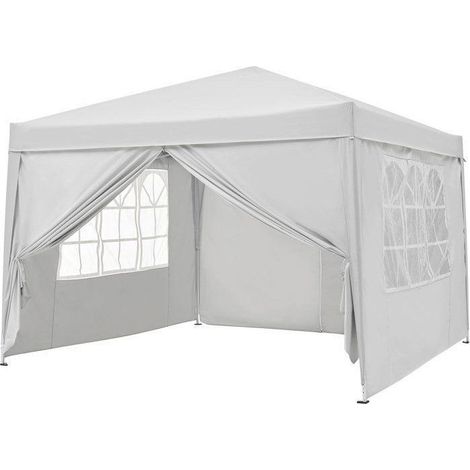 Faltbare Gartenlaube - BORNEO - Weißer Rahmen und cremefarbener Stoff - 4 Wände - Tragetasche - 3 x 3 m (1/5)