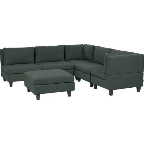 Modular Corner Sofa 5 Seater UNSTAD Fabric Dark Green with Ottoman Left Hand (1/5)