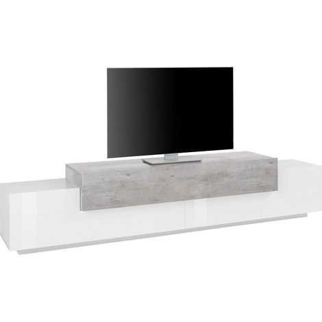 Mobile TV 3 Ante 240x45x51,5 cm Coro Bianco Lucido e Cemento (1/4)