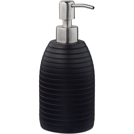 Dispensador de jabón líquido Relaxdays, 300 ml, recargable, para baño, aseo y cocina, polirresina, bomba inox, negro