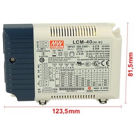 Led Driver CC MW MEAN WELL LCM-40 Dimmerabile 0-10V 10V PWM Corrente Costante Selezionabile 350/500/600/700/900/1050mA