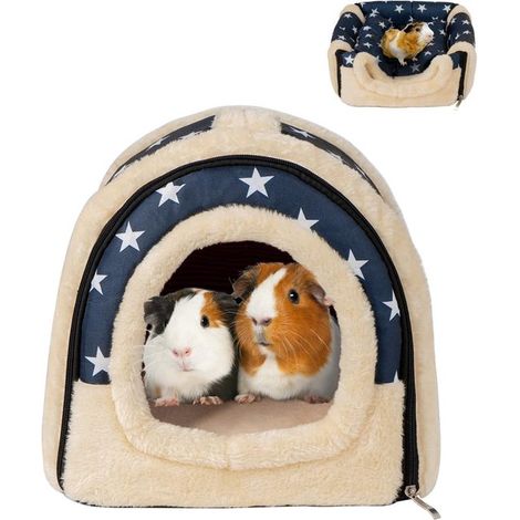 Meerschweinchenbett Gemütliche Höhle Komfortabel Großes Hamsterbett Bett für Kleintiere Versteck Mit herausnehmbarer Matte Geeignet für Hamster Blau (1/5)