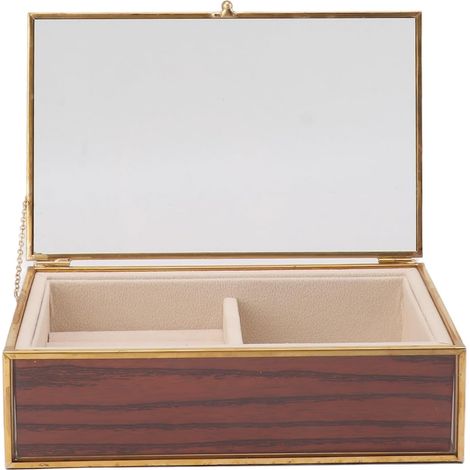 Boîte à Bijoux, Couvercle en Verre Minimaliste, Doublure en Polaire Douce, étui à Bijoux De Voyage, Organisateur avec Cadre Doré (1/5)