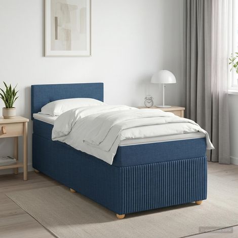 vidaXL Lit boxspring avec matelas Bleu 100 x 200 cm Tissu (1/5)