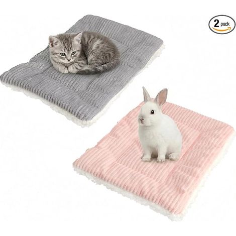 Rabbit Bed Guinea Pig Bed Warm Plush Fluffy Accessories Small Animal Blankets Reversible Washable (L) (1/5)