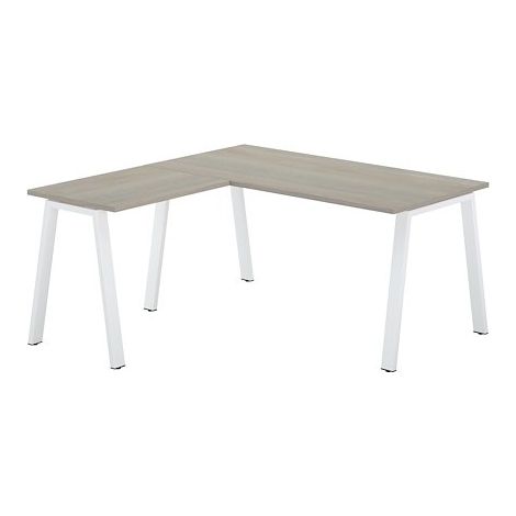 Bureau d'angle chêne gris avec retour simple L 160 x P 160 piètement métal blanc - Arch - Maxiburo