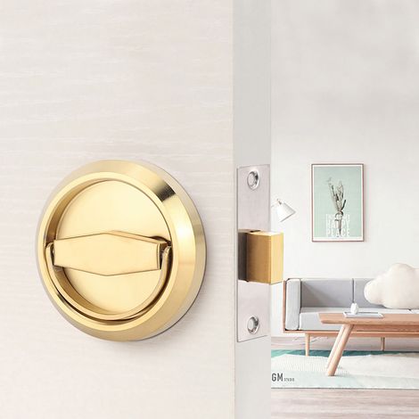 Serrure de porte en acier inoxydable avec poignée et anneau de traction pour porte de placard, tiroir ou armoire (dorée)