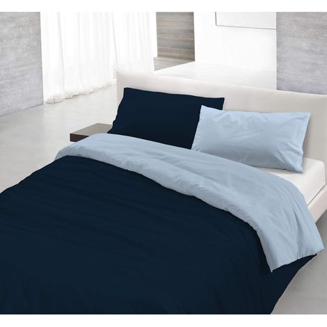 Italian Bed Linen Parure Copri Piumino Natural Color, Blu Scuro/Azzurro, Una Piazza e Mezza (1/5)