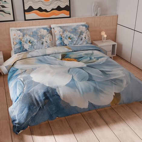 Housse de Couette King Size 260x240 cm 2 Taies 63x63 cm Incluses, Parure en Microfibre Imprimée Floral 25 13 (1/5)