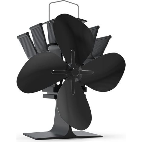 vounot Ventilateur Poêle à Bois 4 Lames Ventilateur Cheminée Appareil de Chauffage Alimenté Fixé sur le Tuyau de Cheminée Protection Contre le Surchauffe Noir