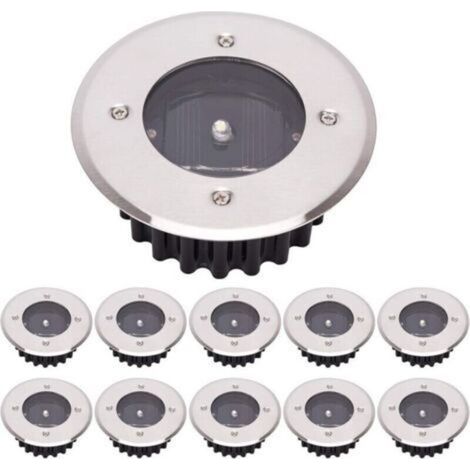 LED Lampe solaire au sol 10 Pack, lumière extérieure, Réverbère Lumières, Ensevelies Lumière, étanche IP65 (Blanc Froid, Rond) [Classe énergétique A+], (1/5)