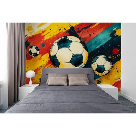 Papier peint sport – Ballons de football colorés - 500 x 270 cm (1/2)