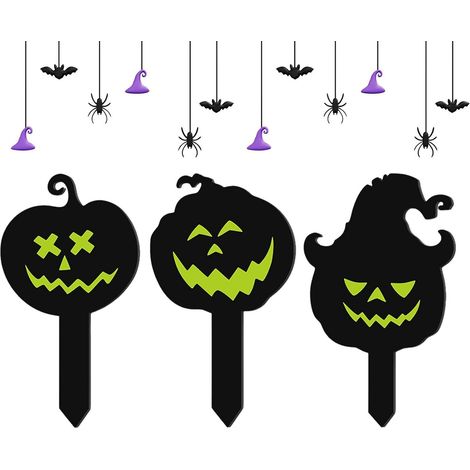 Décorations de jardin pour Halloween : citrouille lumineuse en acrylique 2D, piquets pour allée, porche, terrasse, jardin, etc (1/5)