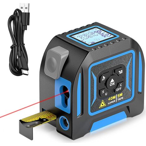 Mètre ruban laser 3 en 1, mesure laser 60 m, ruban 5 m, ligne laser croisée, plusieurs unités de mesure, écran LCD, chargement USB C (1/5)